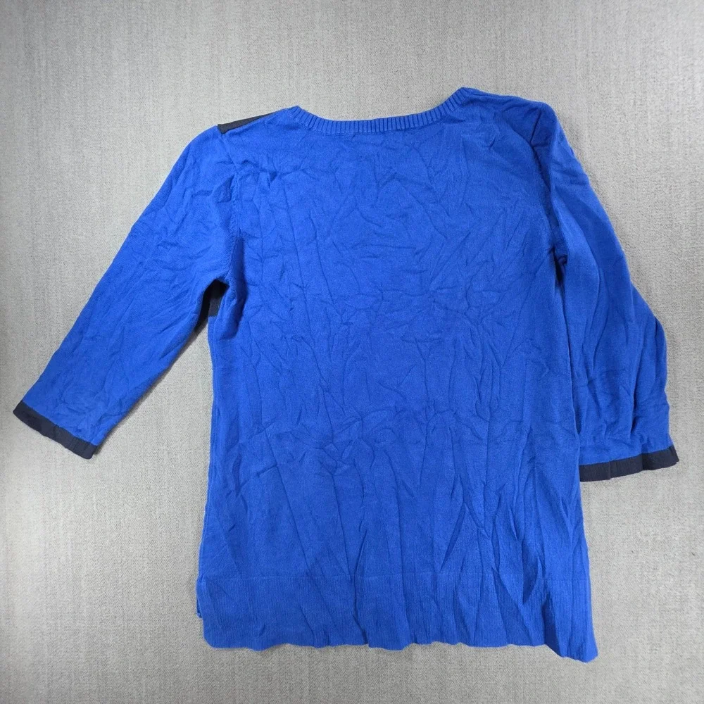 Christopher & Banks Sweater Women Small Blue Colorblock 3/4 Sleeve Cotton